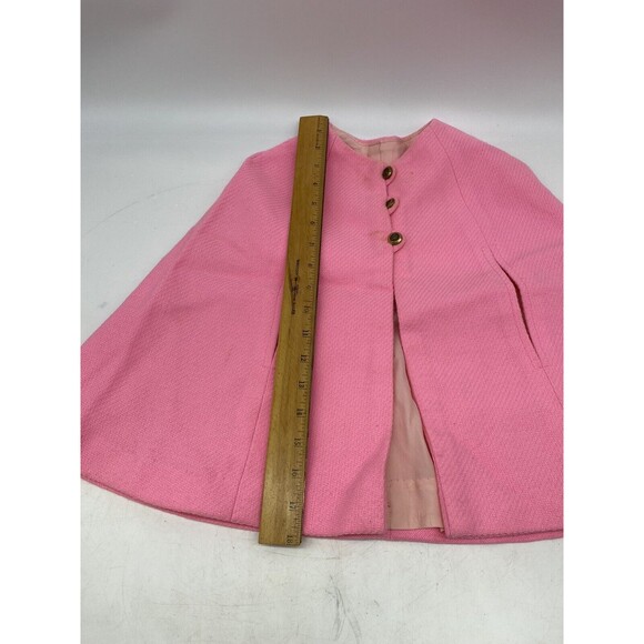 Adorable Pink Little Girls Cape w￼/ 3 Buttons Arm holes 18” Long 1960s Poncho - Picture 12 of 16